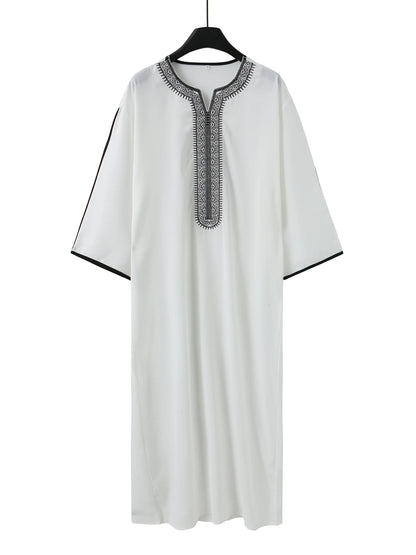 White Muslim Short Sleeve Embroidery Kaftan 2025 New Islamic Garment Elegant Female Summer Clothing