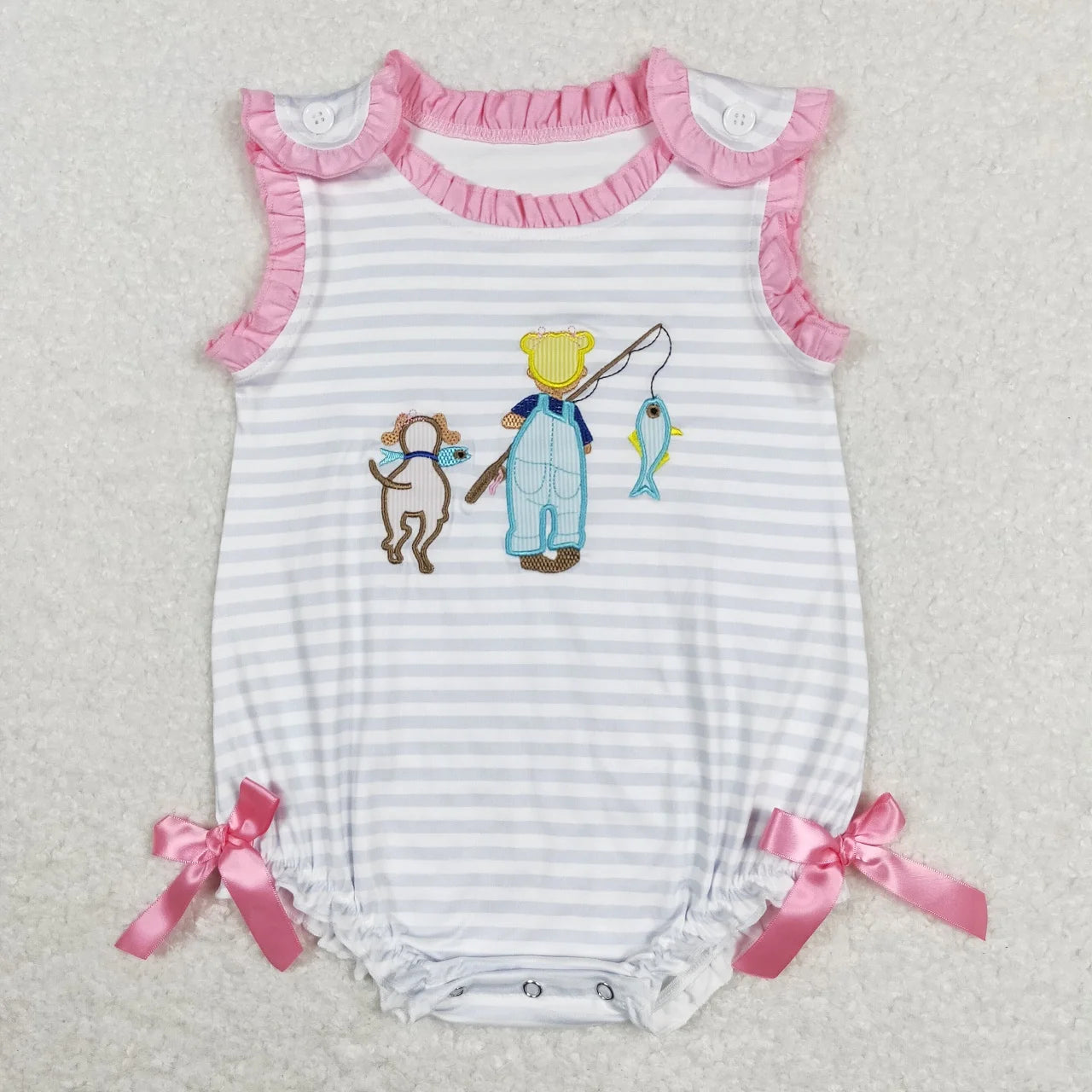 Wholesale Baby Girl Newborn Birthday Balloons Romper Bubble Embroidery Pink Plaid Bows Jumpsuit Kids Toddler Summer Clothes