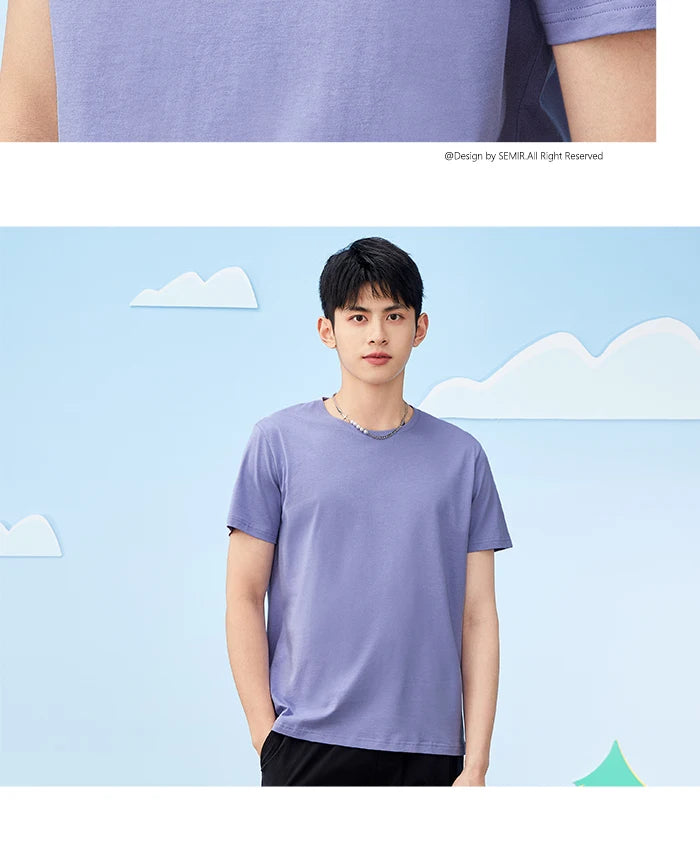 Semir Short Sleeve Men T-Shirt Cotton 2026 Summer New Man Clothing Thin And Versatile T Shirt Couples Solid Color Tops