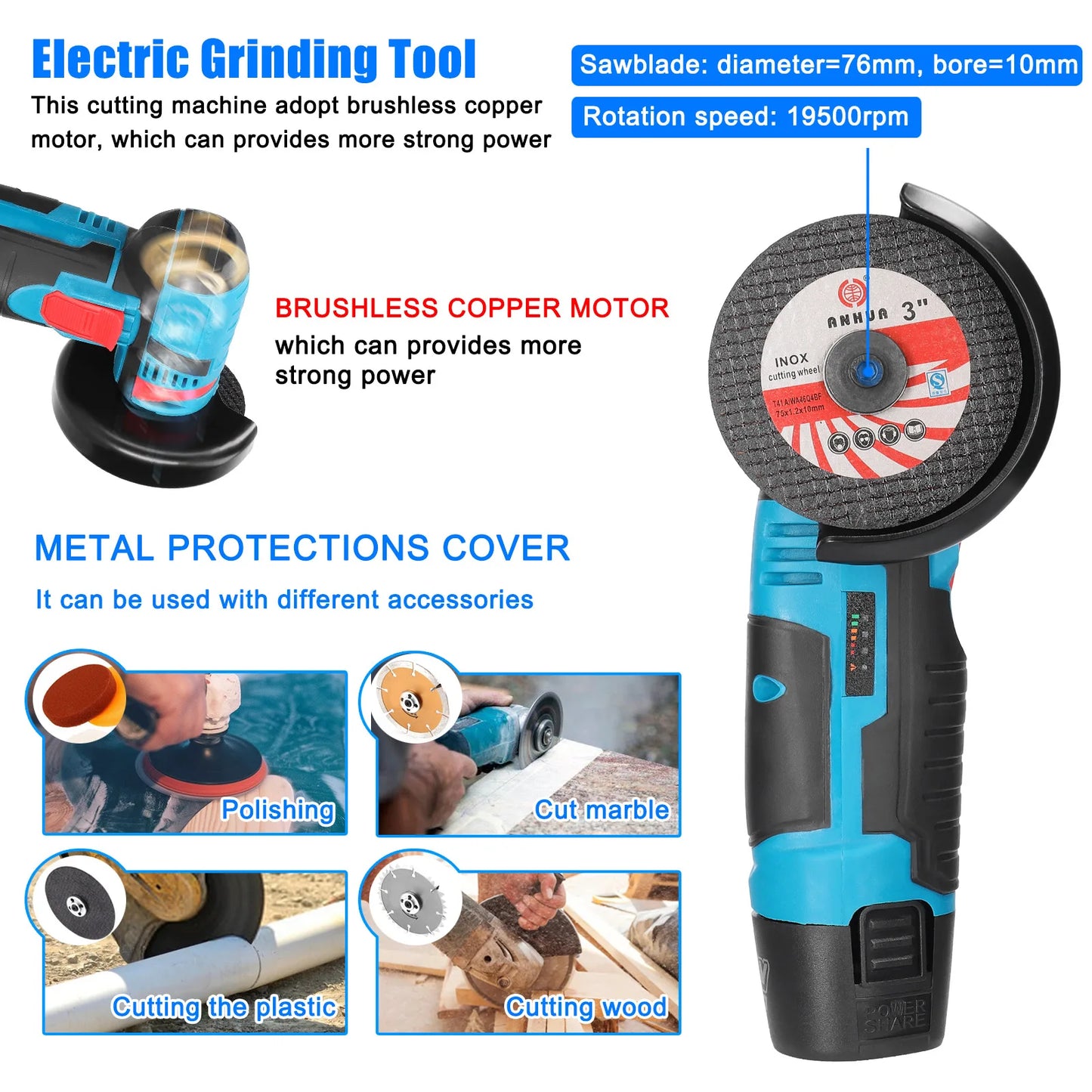 Angle Grinder Precision Cordless Grinder for Tight Spaces 12V Mini Power Tools Brushless Design Ideal for Detailed Polishing & DIY Projects