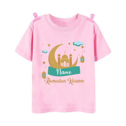 Personalized Eid Mubarak Printed Kids Shirts Custom Name Eid Ramadan Child T-shirt Tops Islamic Muslim Holiday Boys Girls Outfit