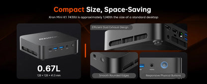 ACEMAGIC AMD Ryzen 5 7430U Mini PC 16GB LPDDR4X RAM 512GB SSD Windows 11 Pro Small Form Factor Computer WiFi 6 Triple Display PC