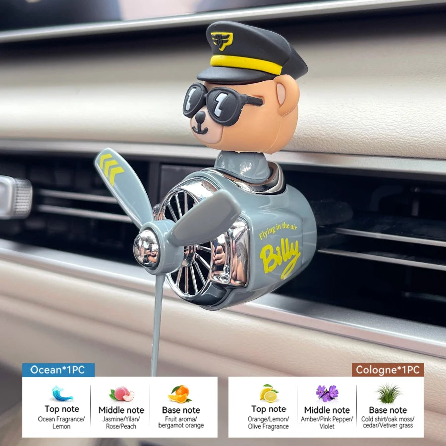 Rotating propeller pilot bear dog car air fresheners accessories decorations fun vent clip perfume diffuser aroma fragrance men