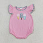 Wholesale Baby Girl Newborn Birthday Balloons Romper Bubble Embroidery Pink Plaid Bows Jumpsuit Kids Toddler Summer Clothes