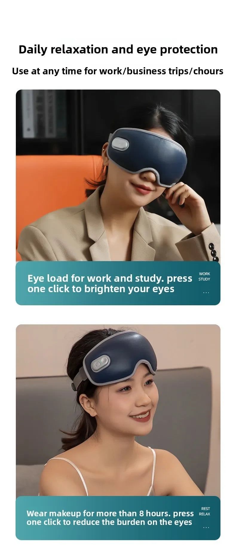 7 Mode Smart Eye Massager USB Charging Eyemask 3D Vibration Massage Eye Relax Warmth Sleep Shading Office Home Travel Eye Mask