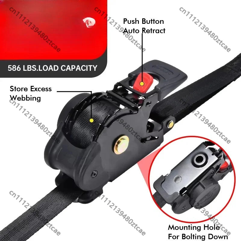 1 Inch 10Ft Auto Retractable Ratchet Strap 800kg Heavy Duty Elastic Fastening Belt for Motorcycle Cargo Fixing