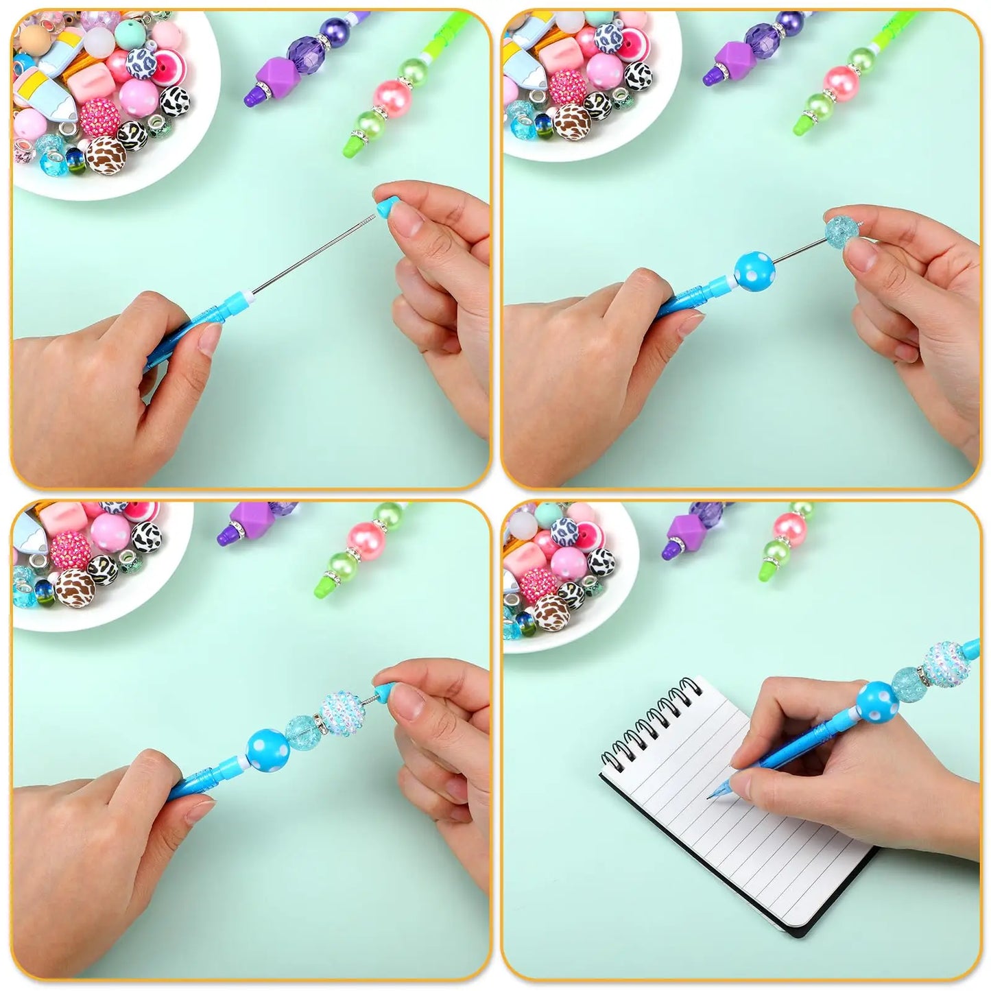 10-100Pcs Beaded Pencil HB Writing Beaded Pencil DIY Beadable Pencils Bead Pencil