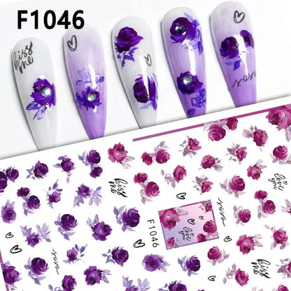 Black and White Love Flowers Line Art 3D Stickers Nail Decals Nail Art Accessories Butterfly Rose Nail Stickers Nail Sliders