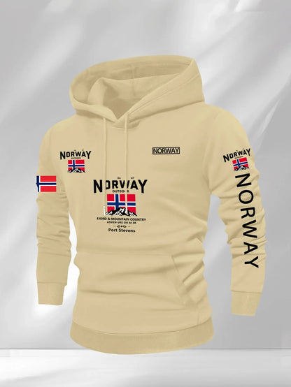 Norwegian Print Fashion Men Women Hooded Sweatshirt Autumn Winter Daily Outdoor Vacation Fitness Casual Loose Warm Sportswear