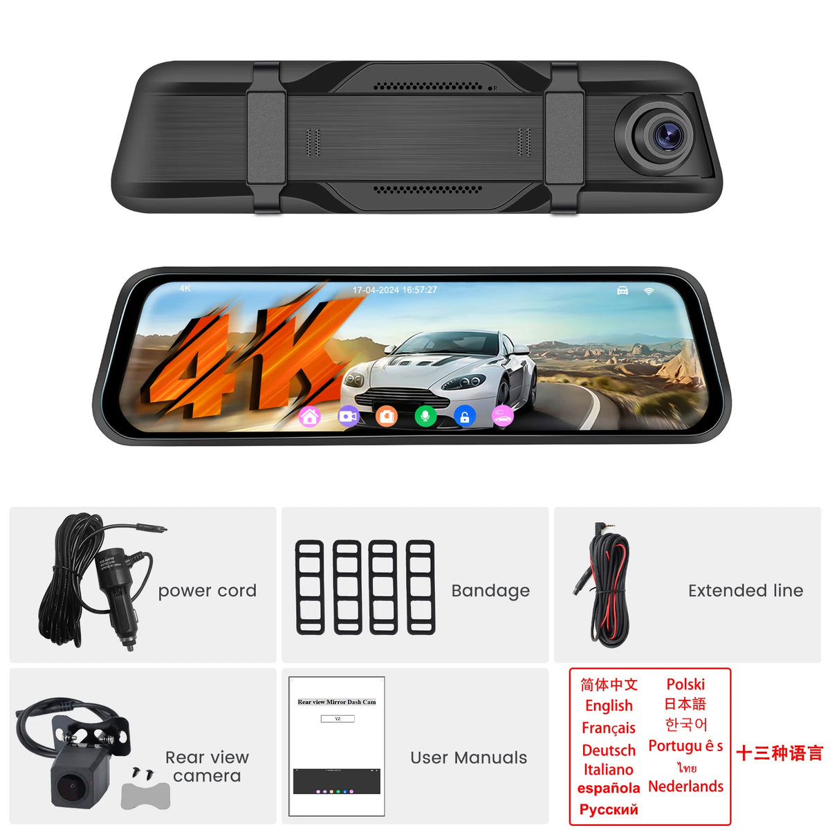 Podofo 4K Dashcam 9.66'' Mirror Dash Car Camera Rear Camera  Video Recorder Night Vision Loop Recording G Sensor 24H Parking Monitoring