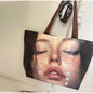 Brand Portrait Print Tote Bag Large Capacity Top-handle Shopper Bag Fashion Pvc Kraft Paper Shoulderbag Waterproof Pouch Storage
