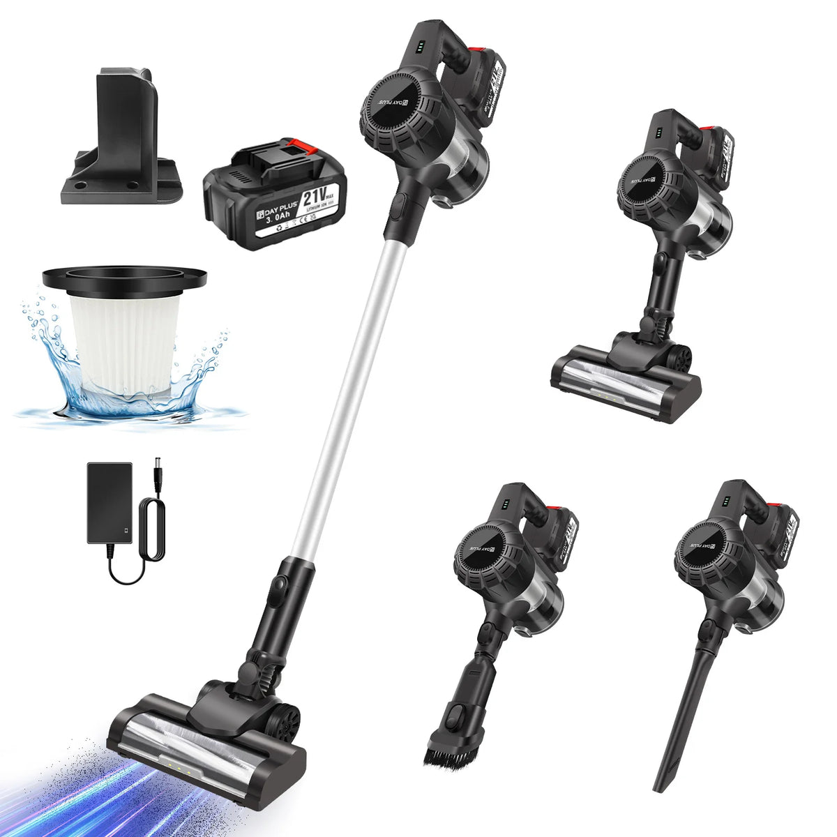 DayPlus Cordless Upright Stick Vacuum Cleaner,3 In 1 Wireles Handheld Vacuum Cleaner 130000RPM Brushless for Carpets, Hard Floor