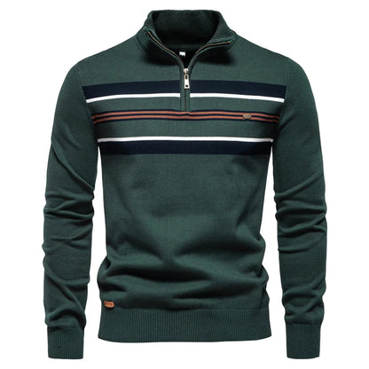 AIOPESON Mens Mock Neck Cotton Pullover Knit Sweaters Casual Business Strip Ribbed Turtleneck Sweaters for Men