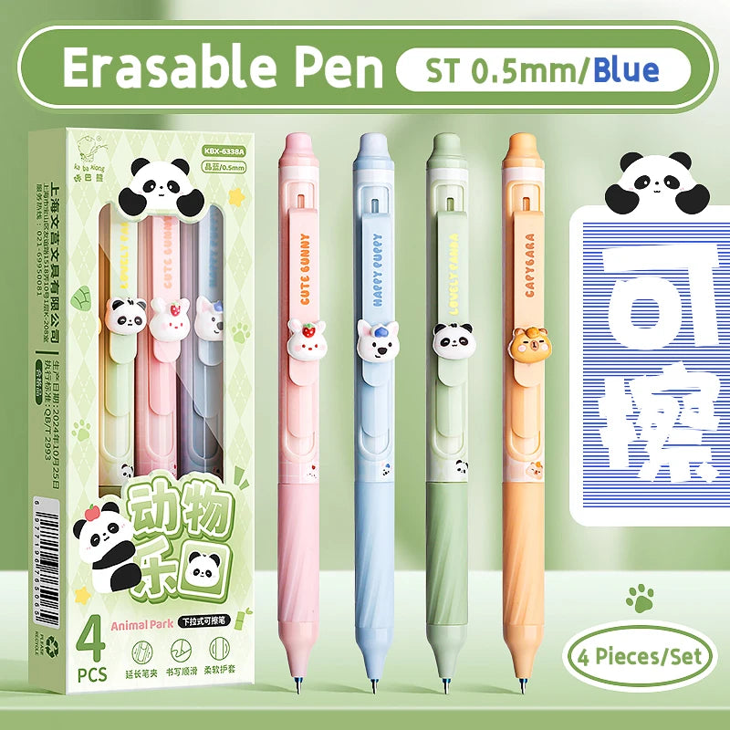 4 Pcs/Set Creative Pull-Type Erasable Gel Pens Blue Ink 0.5mm ST Erasable Pen for School Student Exam Writing Stationery