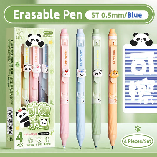 4 Pcs/Set Creative Pull-Type Erasable Gel Pens Blue Ink 0.5mm ST Erasable Pen for School Student Exam Writing Stationery