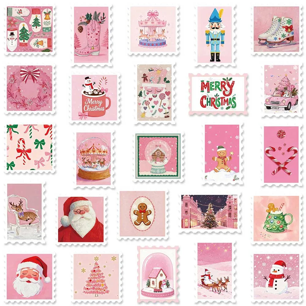 10/30/50PCS Christmas Pink Cartoon Stamps Stickers DIY Decoration Funny Notebook Phone Fridge Laptop Bike Car Graffiti Kids Toys