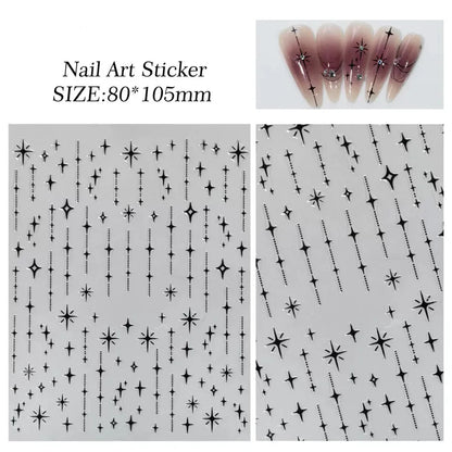 3D Star Nail Art Stickers Decals Self-Adhesive Metal Silver DIY Nail Stickers Decoration Decals Manicure Accessories