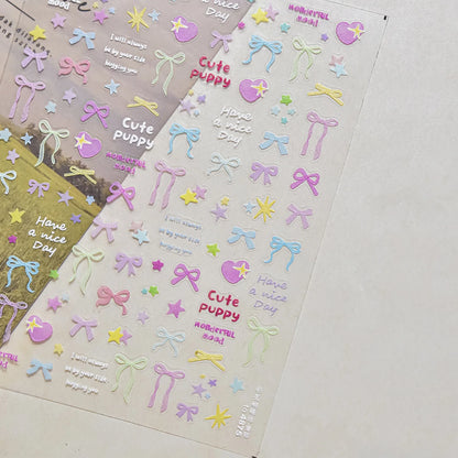 5D Pudding Jelly Dessert Fruit Cherry Pink Claw Print Bowknot Tie knot Love Heart Stars Nail Art Sticker Adhesive Manicure Decal