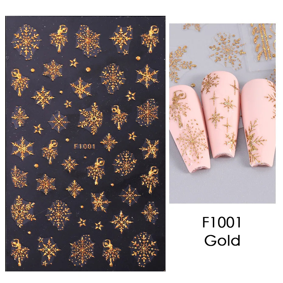 1PCS New Christmas Decorations 2023 New Year Nail Stickers Press on Nails Laser Snowflake Christmas Tree 3D Nail Decal