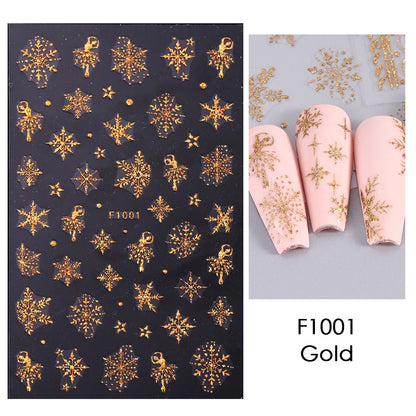 1PCS New Christmas Decorations 2023 New Year Nail Stickers Press on Nails Laser Snowflake Christmas Tree 3D Nail Decal