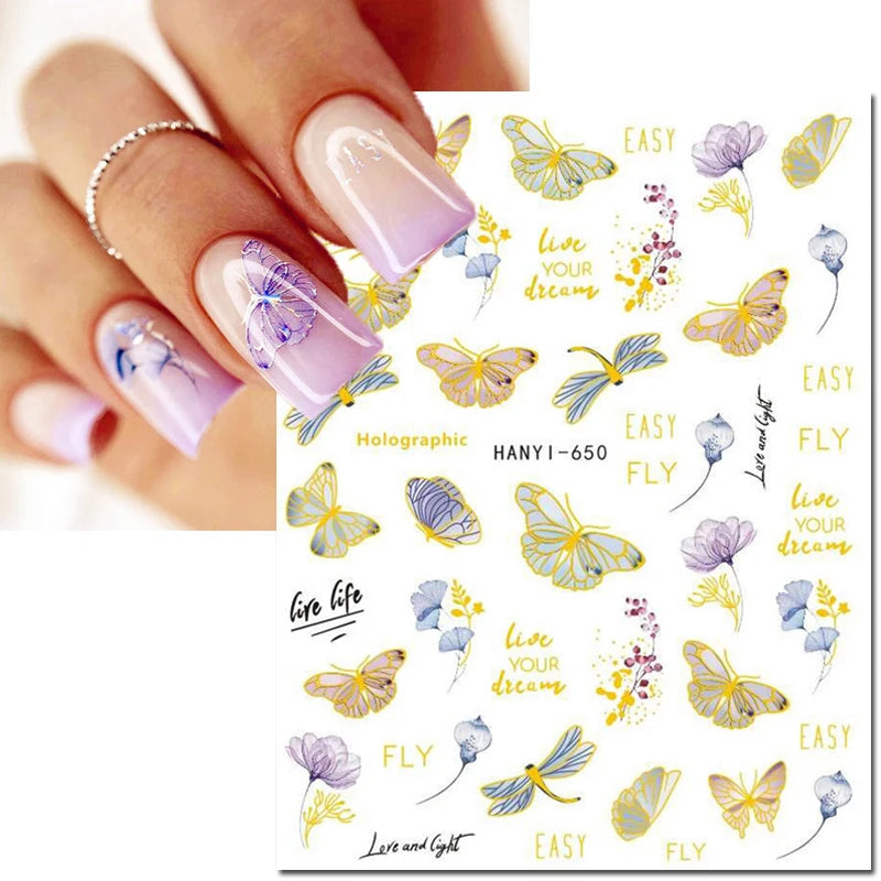 3d Nail Art Decals Elegant White RoyalBlue Roses Flowers Adhesive Sliders Nail Stickers Decoration For Nail Manicure