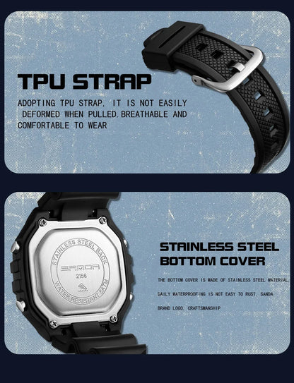 SANDA 2156 Fashion Men's Watches Waterproof Sports Watch For Man Military S-style Shock Stopwatch Shockproof Digital Wristwatch