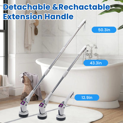 Rechargeable Electric Spin Scrubber, 3 Speed Settings, with Extendable Handle and Voice Prompts, for Whole House Clean