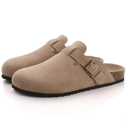 Shevalues Men's Suede Clogs Soft Leather Mules Men New Summer Men Cork Sandals Comfort Slip On Unisex Clogs With Arch Support