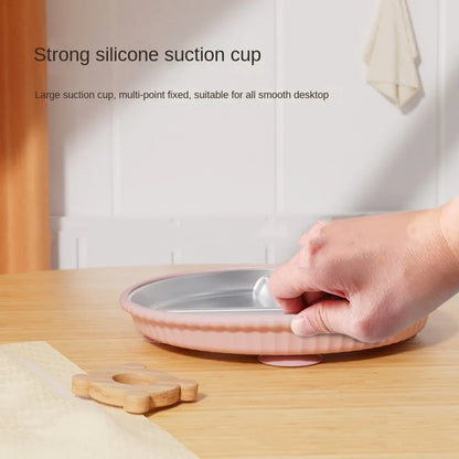 New Non-Slip Stainless Steel Kids Plate with Suction Anti Breakage Divided Baby Plates Silicone Sleeves Removable Toddler Bowls