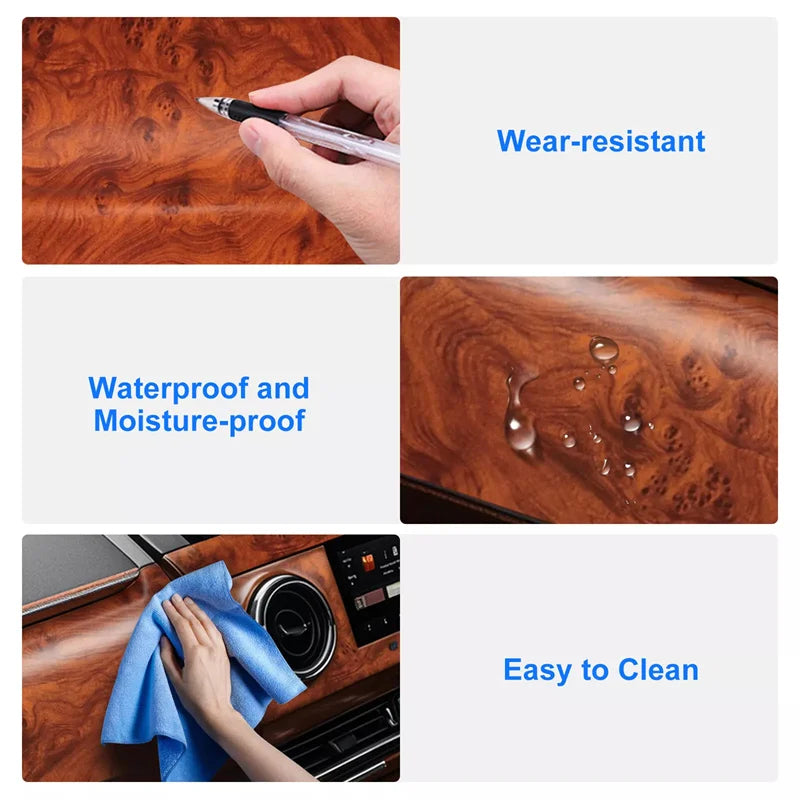 New·High Glossy Car Sticker Waterproof Car Internal Adhesive DIY Film Wood Grain Vinyl Decal Universal Auto Interior Accessories