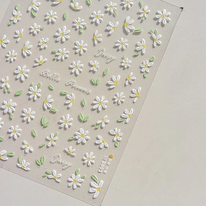 1Sheet 5D Soft Embossed Relief Nail Stickers Cute Daisies Self Adhesive Slider Stickers Press On Nails DIY Japanese Nail Art Dec
