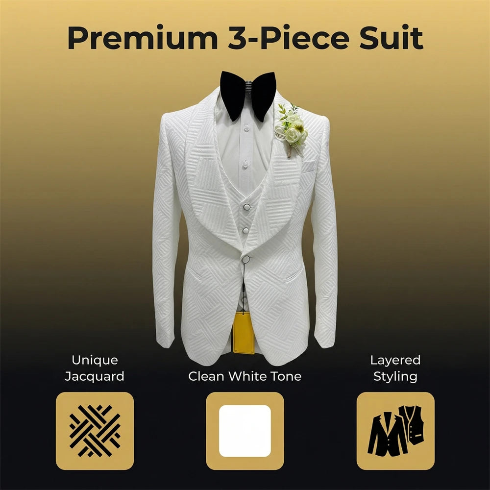 24H Ship High Quality Wedding Suit Set for Groom 3 Pieces Men's Fashion Suits One Button Shawl Neck Blazer Jacket Vest Pants