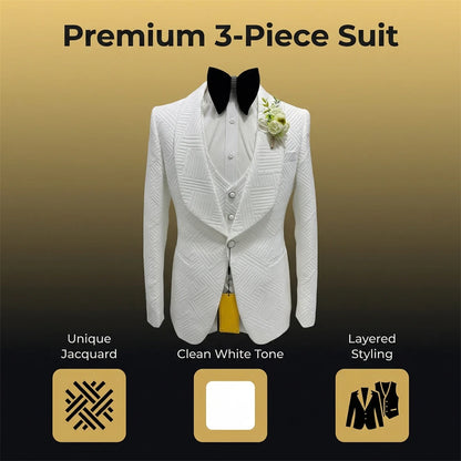 24H Ship High Quality Wedding Suit Set for Groom 3 Pieces Men's Fashion Suits One Button Shawl Neck Blazer Jacket Vest Pants