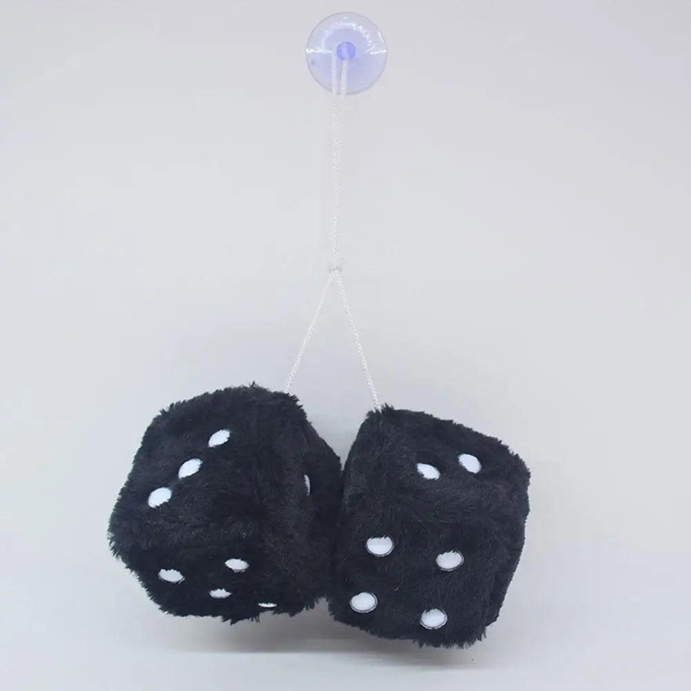 2pcs Big Long Hair Hot Stamping Dot Dice Plush Toy Cube Pendant Car Ornament Sieve Anime Car Decoration Accessories Auto Pendant