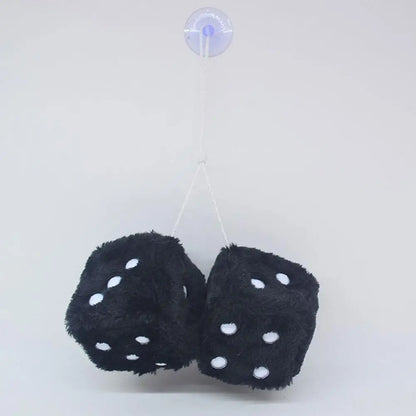 2pcs Big Long Hair Hot Stamping Dot Dice Plush Toy Cube Pendant Car Ornament Sieve Anime Car Decoration Accessories Auto Pendant