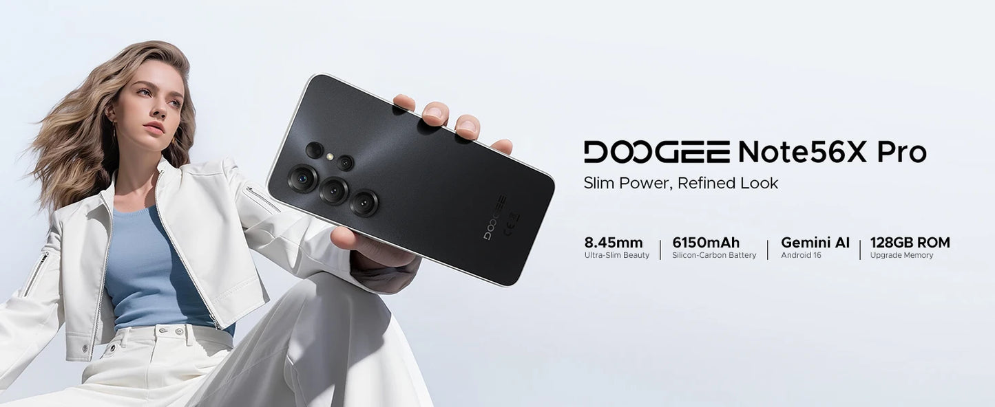 Global Version DOOGEE Note56X Pro Smartphone Android 16 Gemini AI 6.56'' Screen 6150mAh Battery Support Widevine L1 Mobile Phone
