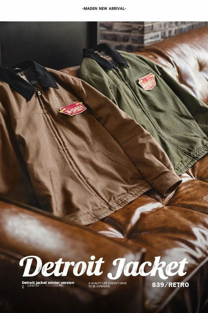 Maden Men’s Padded Cotton Jacket 415g Heavy Fabric Quilted Lining Detroit Workwear Retro Hunter Style Warm Winter Coat
