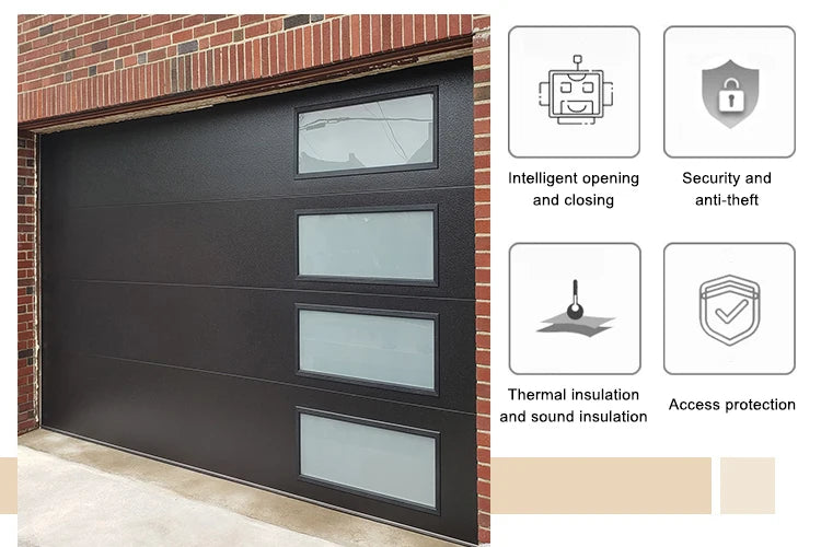 Modern style automatic steel and wood combination elevated garage door windproof and anti-theft household finished surface