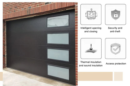 Modern style automatic steel and wood combination elevated garage door windproof and anti-theft household finished surface