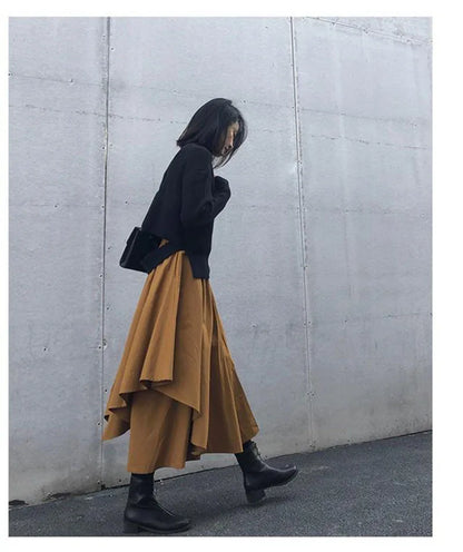 Women Black Skirts Japanese Gothic Irregular High Waist Pleated Skirt Pants for Women Vintage Cargo Skirts Female Clothes Ladies