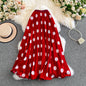 2026 Pleated Skirt Elastic Waist Polka Dot Fashion Printed Slim Pleated Skirt Women's Summer New Beach Vacation Mid-length Skirt