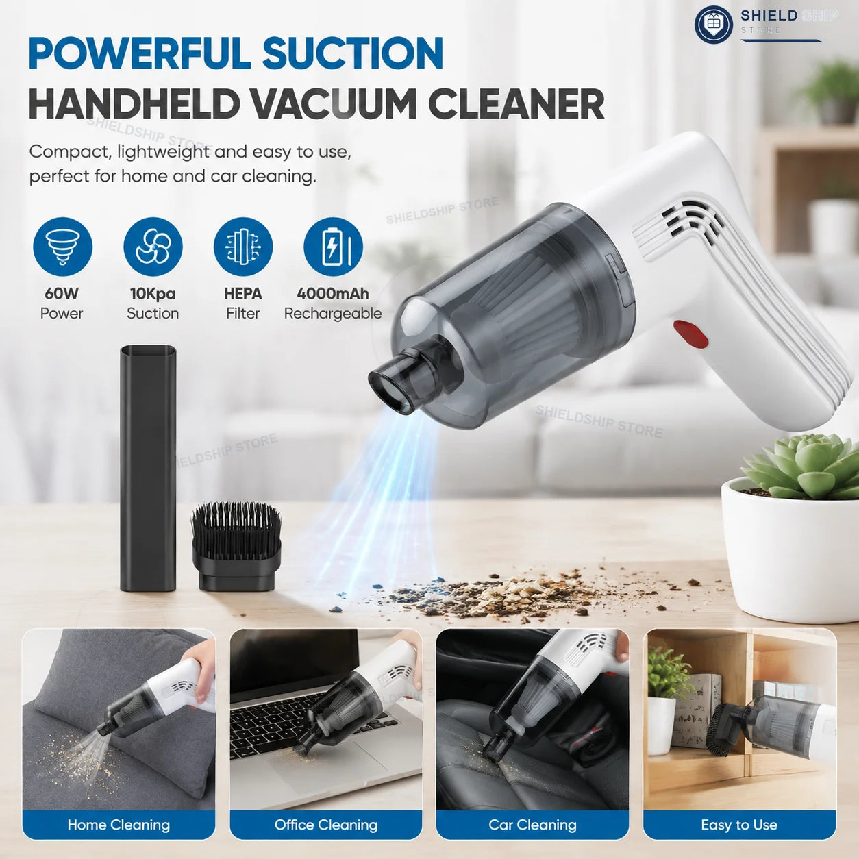 Wireless Handheld Mini Car Vacuum Cleaner USB Charging Battery Wet & Dry Dual Use Portable Cleaner For Car Household