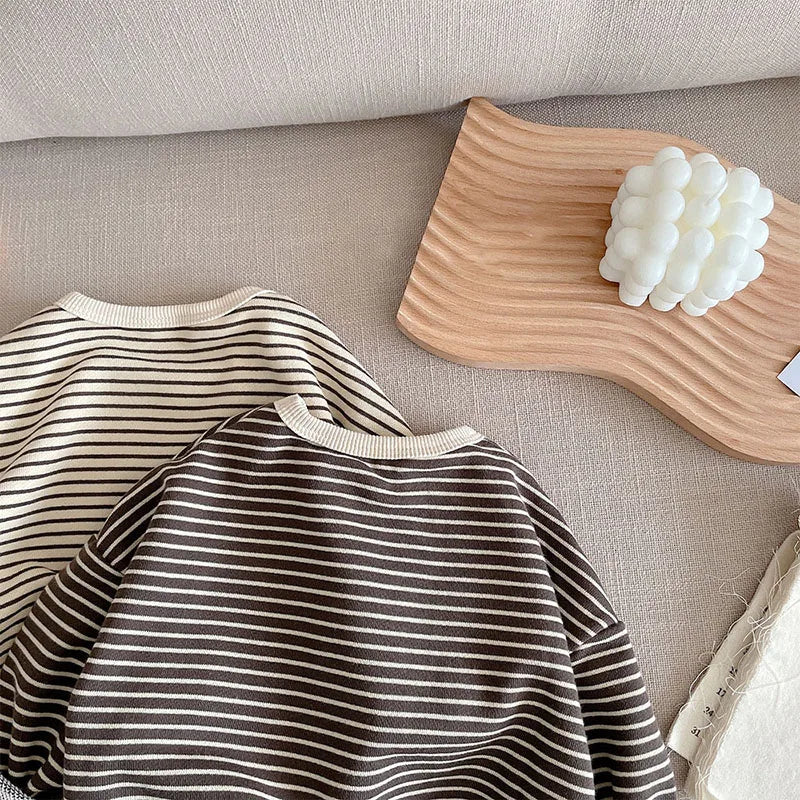 1-6Y Spring Autumn Stripe Kids Hoodie Classcial O-Neck Girls Boys Bottoming Hoodie Sweatshirts Long Sleeve Children T-shirts