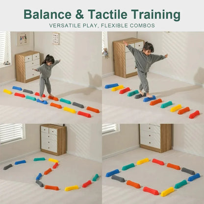 12 Pcs Balance Stepping Stones for Kids Sensory Integration Training Obstacle Course Indoor Outdoor Play Safe Stackable Tactile Beam for Toddlers Children