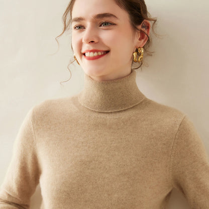Cashmere Sweater Women's Turtleneck Long Sleeved Knitted Pullover 100% Pure Cashmere Base Sweater Korean Version Women's Top