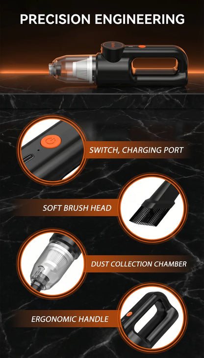 Cordless Portable Handheld Vacuum Cleaner, Mini Wireless Car Vacuum Cleaner with Ergonomic Handheld Design, High Power Strong Suction Rechargeable Handheld Vacuum for Car Household Dust Debris Pet Hair Removal One-Key LED Lig