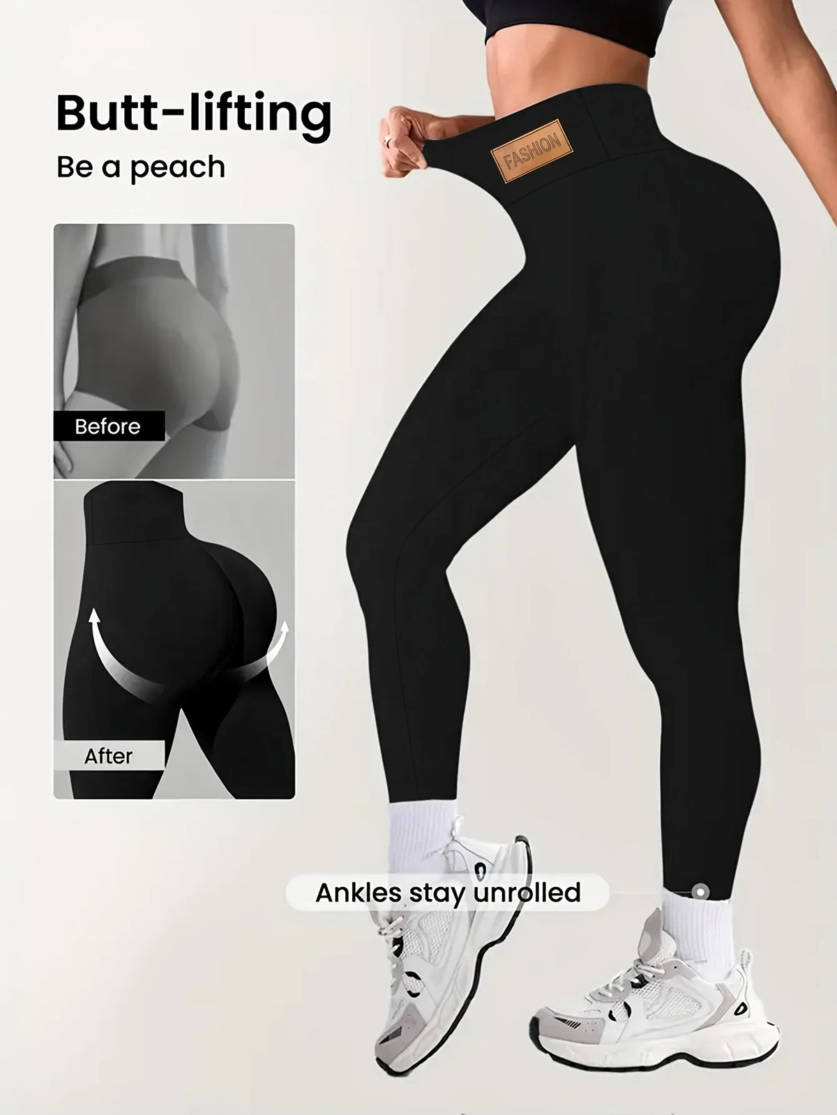 Solid Black High Waist Leggings for Women High Elastic Tummy Control Butt Lifting Slim Fit Yoga Ready Casual Daily Trousers Fres