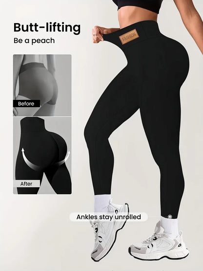 Solid Black High Waist Leggings for Women High Elastic Tummy Control Butt Lifting Slim Fit Yoga Ready Casual Daily Trousers Fres
