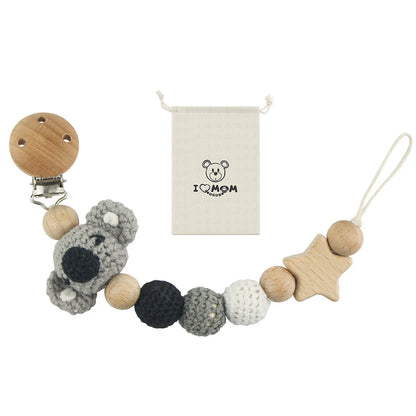 Cartoon Bunny Pacifier Chain Clip Wood Crochet Bear Teething Chain Baby Teether Soother Holder Newborn Chew Toys Pacifier Clips