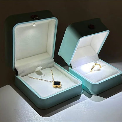 LED Jewelry Ring Box with Llight Luxury Crown Earrings Pendant Storage Display Proposal Wedding Gift Box Jewelry Organizer Box